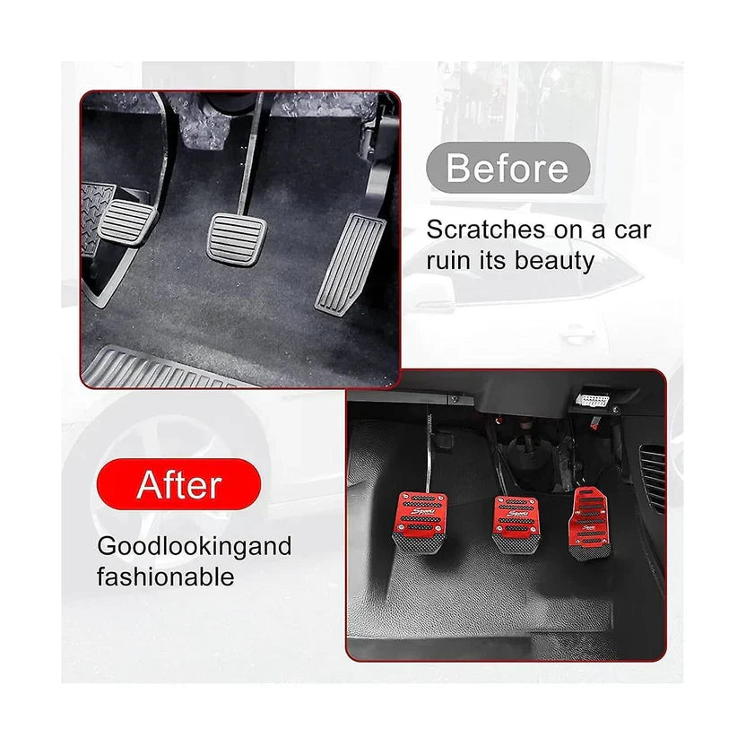 Non-Slip Aluminum Alloy Pedal Cover Set | Universal Automatic (2 pedals) or Manual (3 pedals)(RED COLOUR)