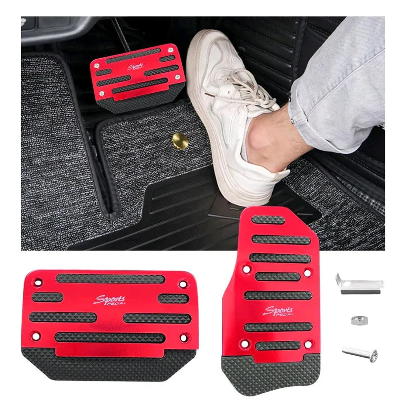 Non-Slip Aluminum Alloy Pedal Cover Set | Universal Automatic (2 pedals) or Manual (3 pedals)(RED COLOUR)