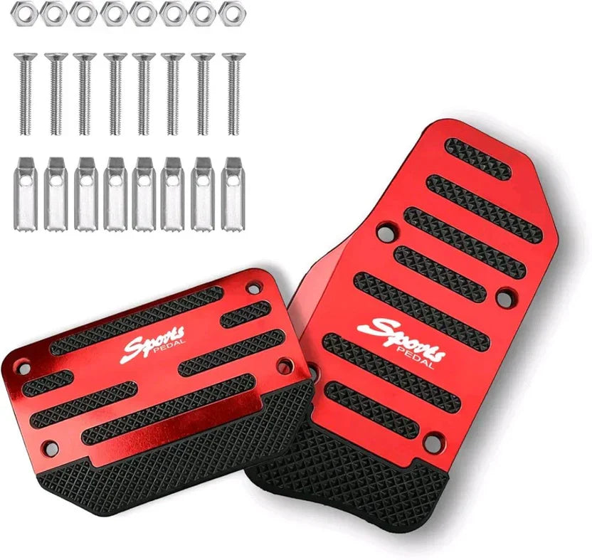 Non-Slip Aluminum Alloy Pedal Cover Set | Universal Automatic (2 pedals) or Manual (3 pedals)(RED COLOUR)