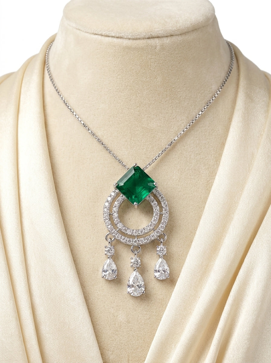 Elegant Green Gemstone Pendant Necklace | Luxury Statement Locket